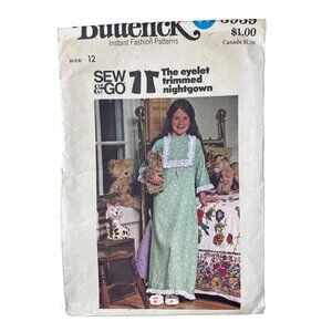 Vintage Butterick 3959 Sewing Pattern Size 12 Children Girls Nightgown Retro CUT